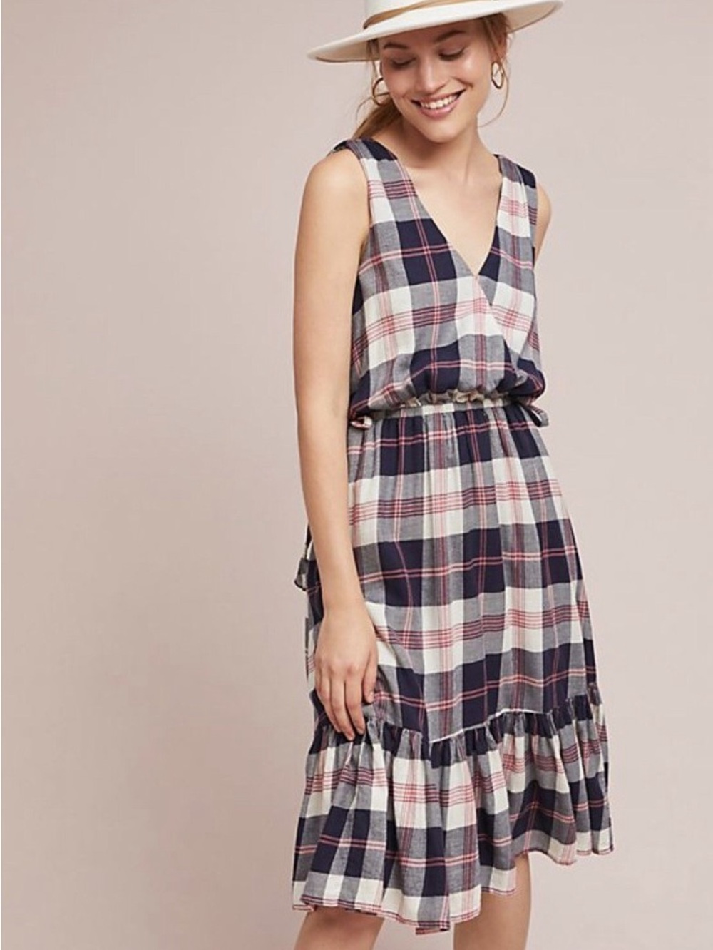 Anthropologie Isabella Sinclair Dickness  Plaid V-Neck Midi Dress